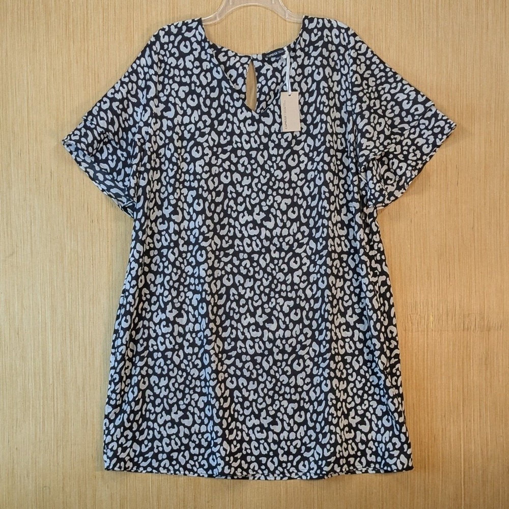 Capsule Womens Leopard Animal Print Lightweight Shift Dress 18 Black White‎ NWT